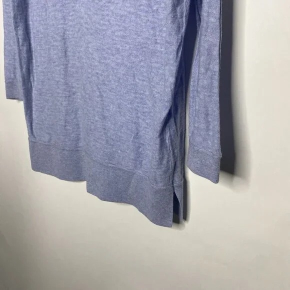 LOFT Sweater Women S Light Blue V-neck Drawstring Long Sleeve Slit Hem - Picture 2 of 11